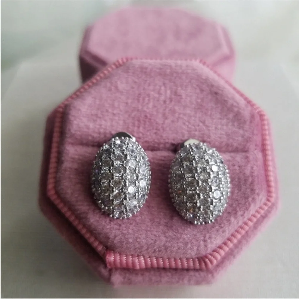 Swarovski Elements 925 Sterling Silver Puffy Pave Stud Earrings NEW